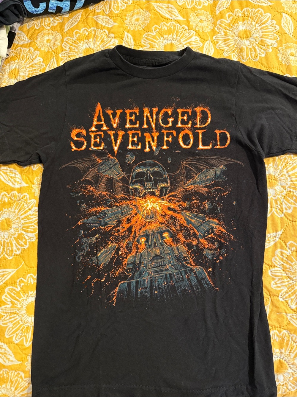 Avenged Sevenfold Black Short Sleeve Tee with Orange Graphic